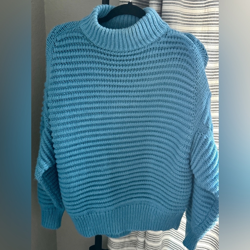 H&M Teal Ribbed Turtleneck Jumper Sweater